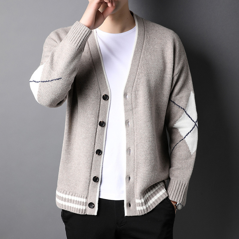 Top Grade New Brand Knit Fashion Cardigan Argyle Men Sweater Korean Casual Long Loose Fit Coats Japanese Jacket Men Clothes alx