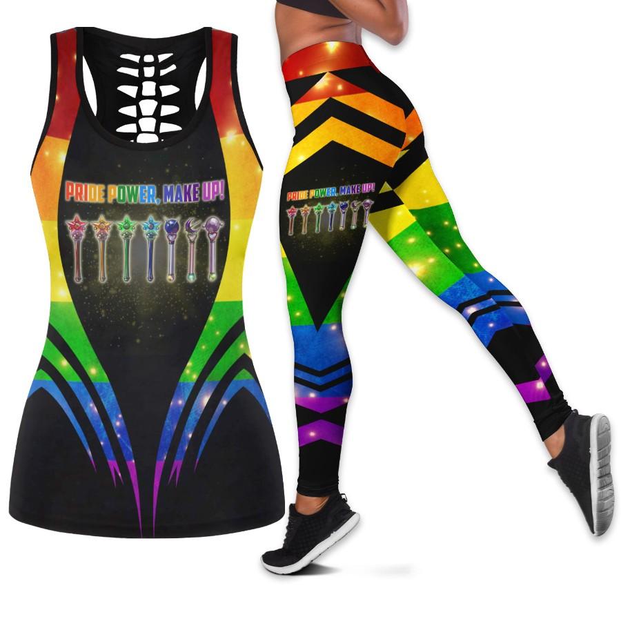 Lgbt Pride Gift Idea Penguin Pride Power Make Up Tank Top And Leggings Set