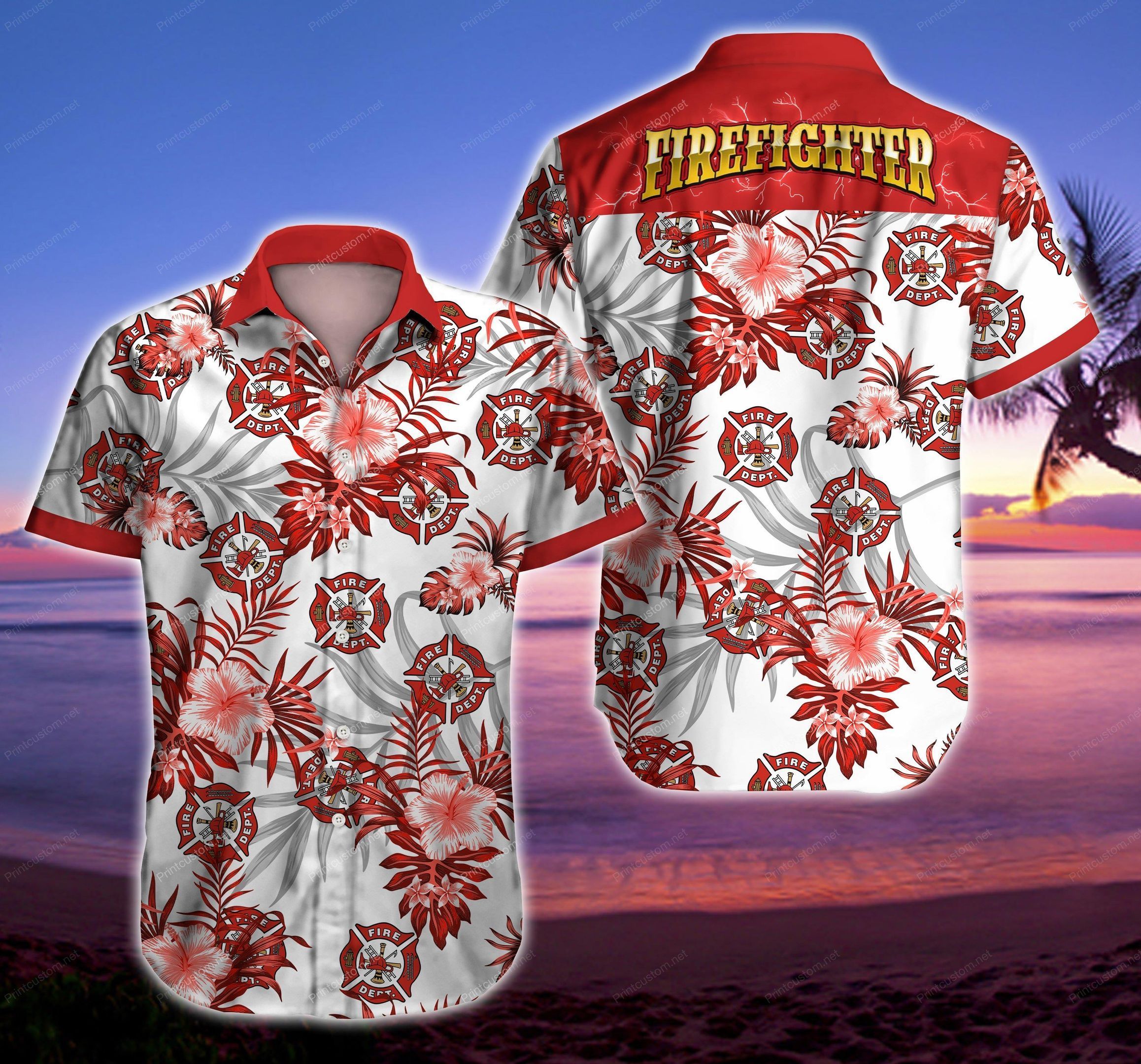 Firefighter Hawaiian Shirt Summer Button Up For Men Beach Wear Short Sleeve Hawaiian Ha83116