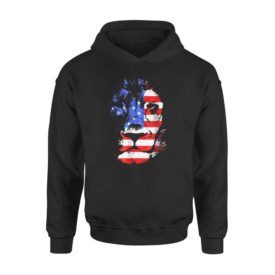 American Lion US Flag Silhouette Portrait Premium Hoodie