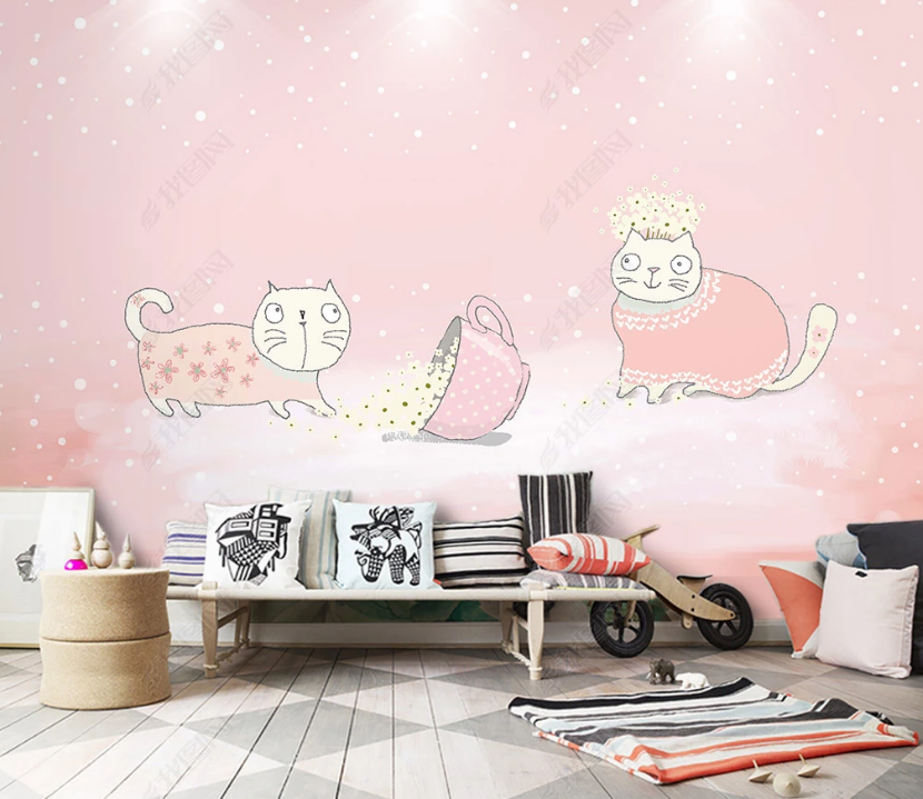 3D Cartoon Pink Sweater Cat Animal Background Wall Mural Wallpaper Lxl