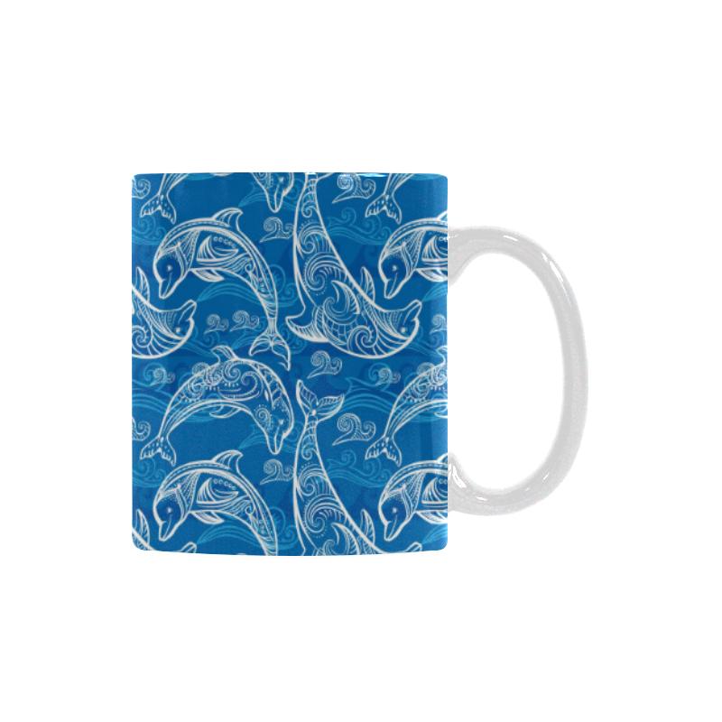 Dolphin Tribal Blue Pattern Classical White Mug (FulFilled In US)