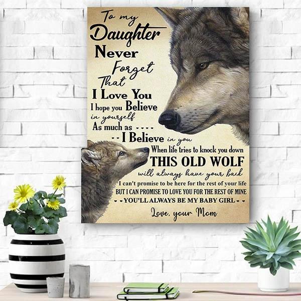 Wolf To My Daughter From Mom Premium Wall Art Canvas