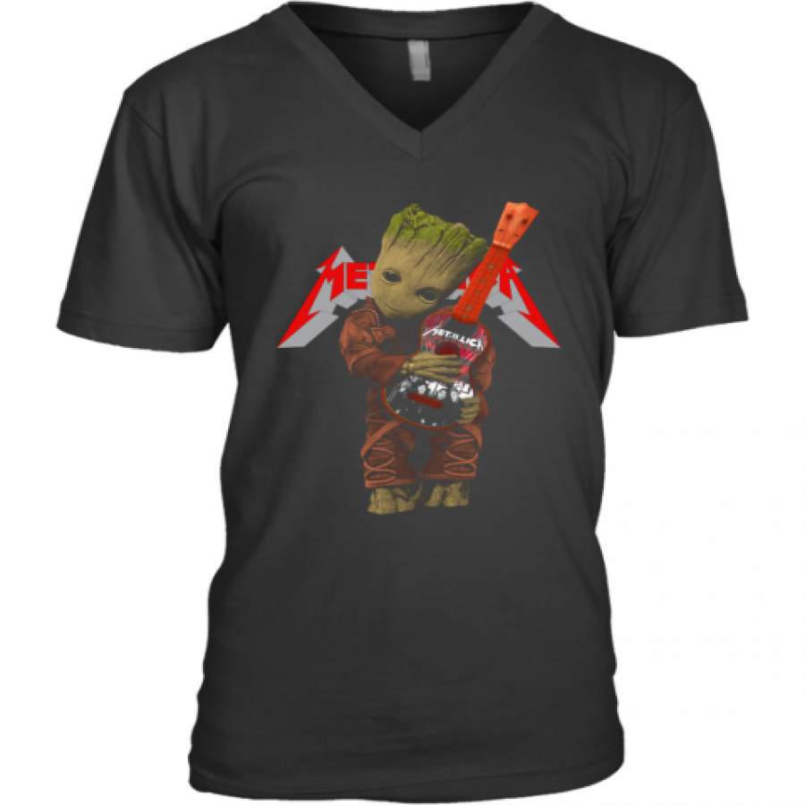 Baby Groot Hug Metallica Guitar V-Neck T-Shirt