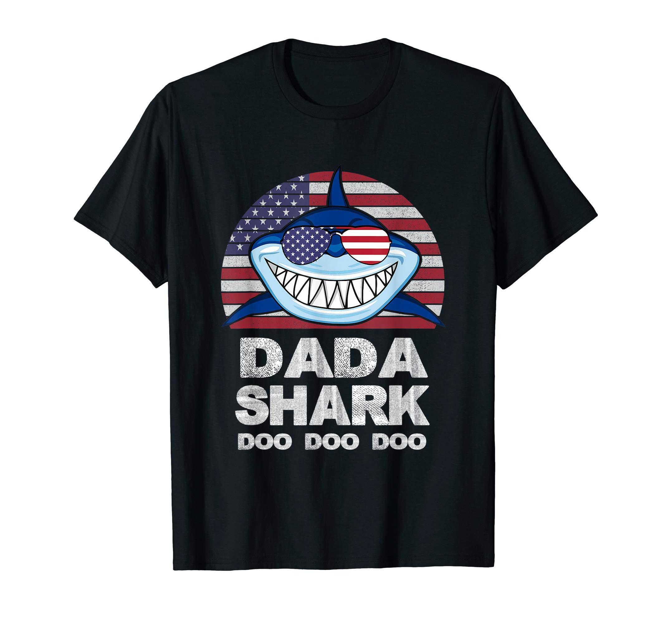 Dada Shark Shirt American Flag Fathers Day 4Th Of July T-Shirt