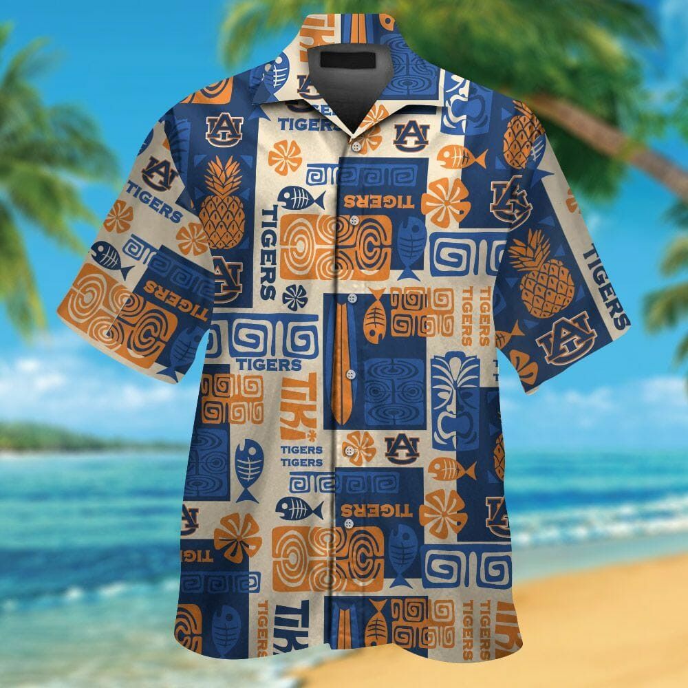 NCCA Auburn Tigers Blue Orange Hawaiian Shirt