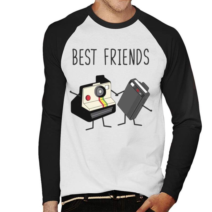 Best Friends Fun Vintage Camera And Retro Beeper Men’s Baseball Long Sleeved T-Shirt