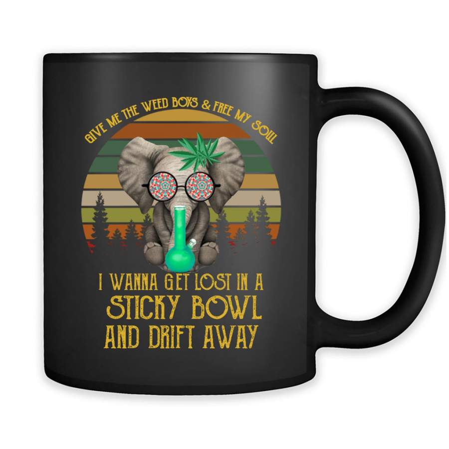 Give Me The Weed Boys And Free My Soul I Wanna Get Lost In A StickY Bowl And Drift Away, Elephant Vintage Classic A – Full-Wrap Coffee Black Mug