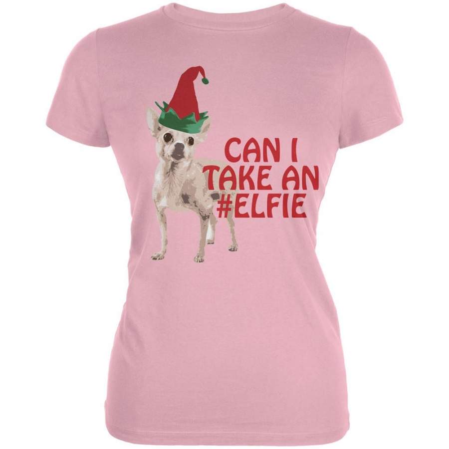 Christmas Puppy Selfie Pink Juniors Soft T-Shirt