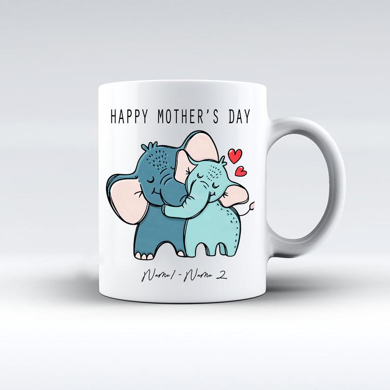 Personalized Elephant Mother Mug, Mother’s Day Mug, Elephant Matching Mom And Kid, Best Gift For Mother’s Day