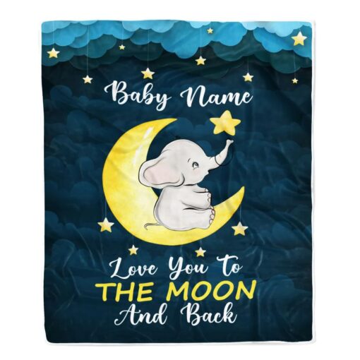 Personalized Custom Baby Blanket With Name For Boy Girl Elephant Love You Newborn Nursery Daughter Son Niece Nephew Birthday Christmas Soft Cozy Lightweight Premium Blanket