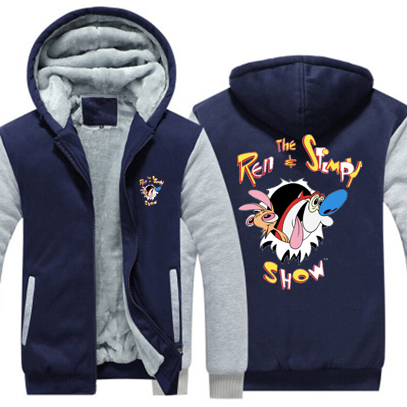 The Ren And Stimpy Show Funny Cartoon 90’s Hoodies Jacket Men Thick Warm Zipper Coat Sweatshirt Oversized Clothing Euro Size alx