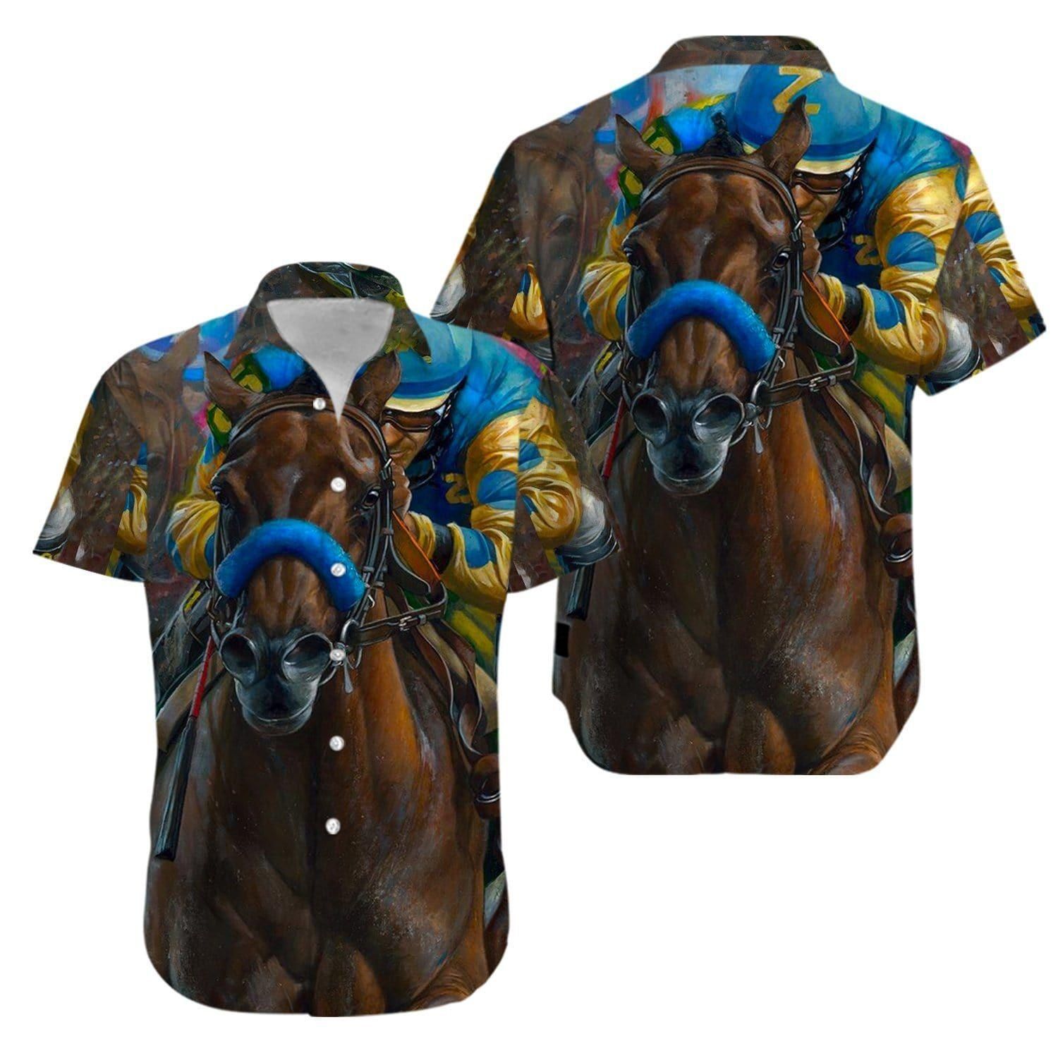 American Pharoah Horse Racing Aloha Hawaiian Shirt Colorful Short Sleeve Summer Beach Casual Shirt For Men And Women