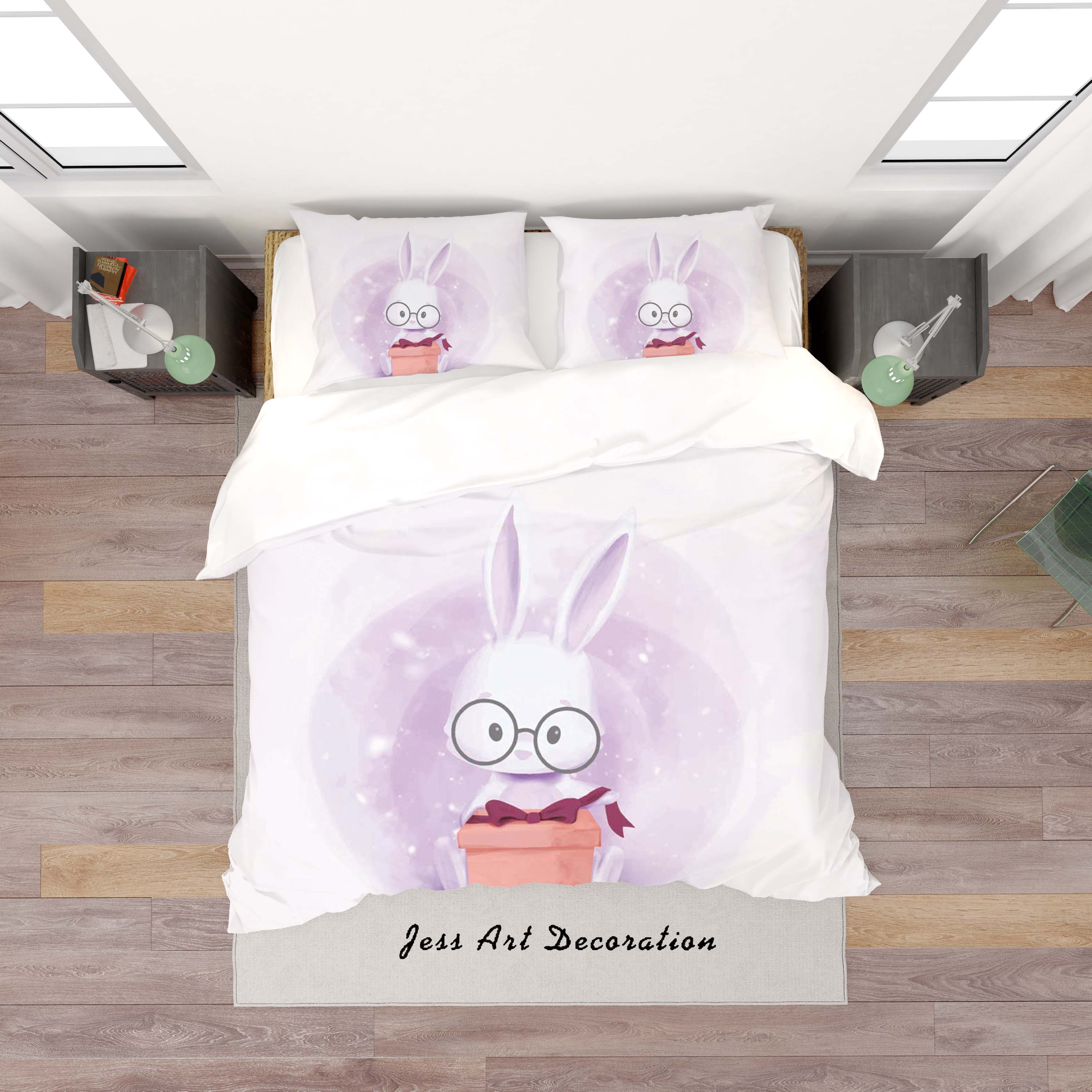 3D White Purple Rabbit Gift Quilt Cover Set Bedding Set Duvet Cover Pillowcases Sf47