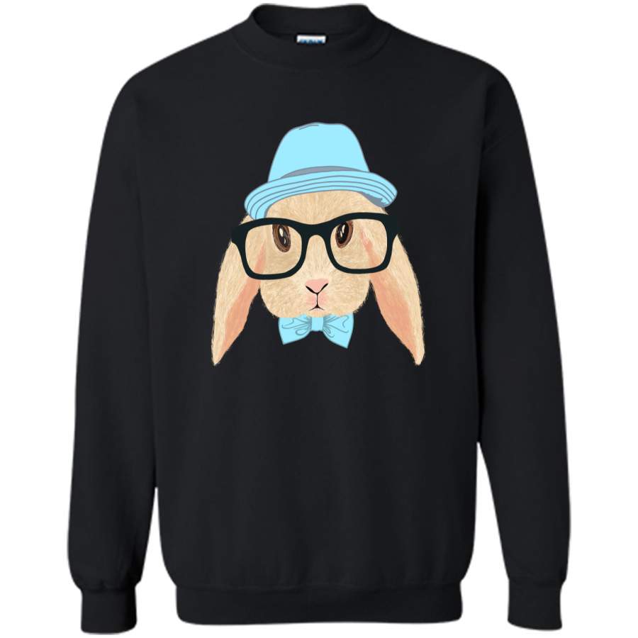 Cute Hipster Easter Bunny Shirt Funny Rabbit for Boys Printed Crewneck Pullover Sweatshirt 8 oz