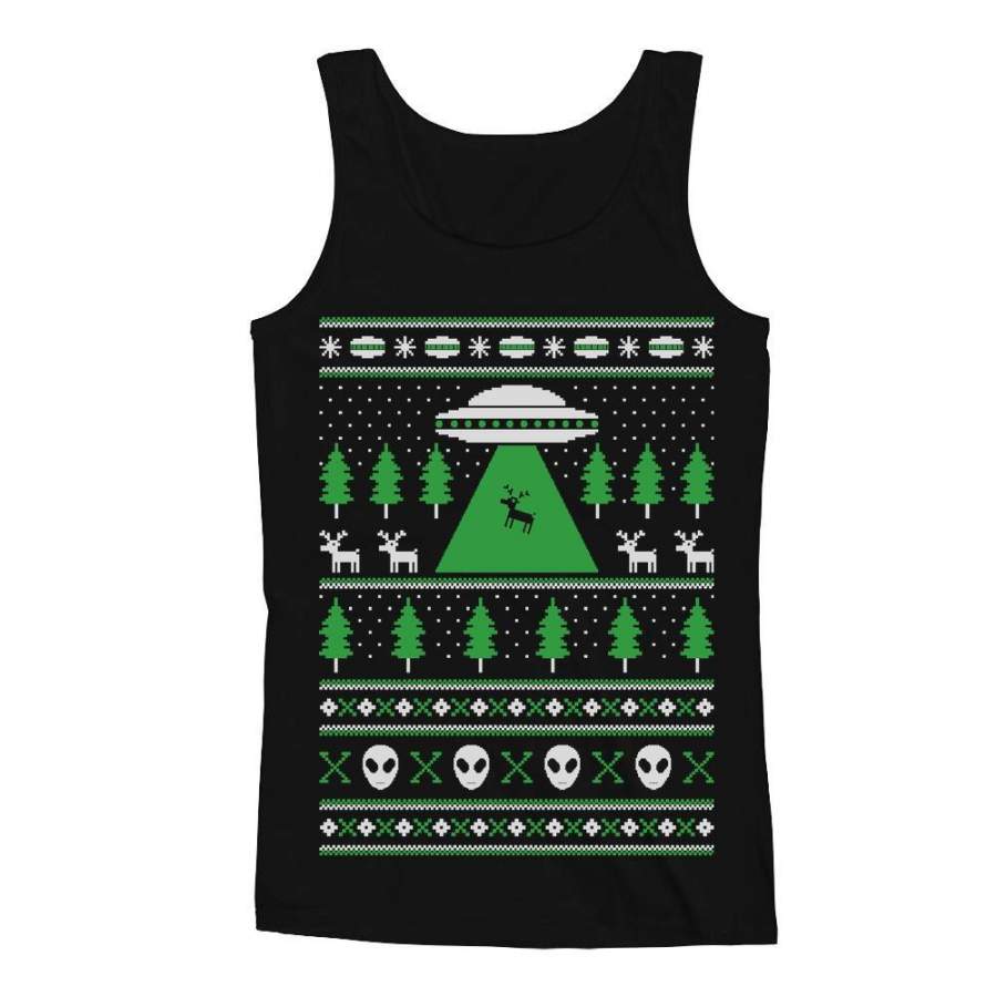 Alien Reindeer Abduction Ugly Christmas Sweater Men’s Tank Top