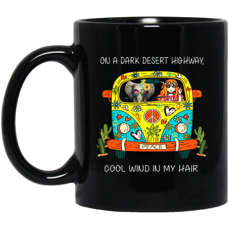 On A Dark Desert Highway Cool Wind In My Hair Elephant Flowers Hippie Mug