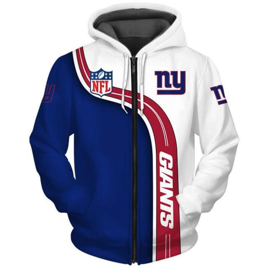 New York Giants Curved Stripes 3D Zipper Hoodie