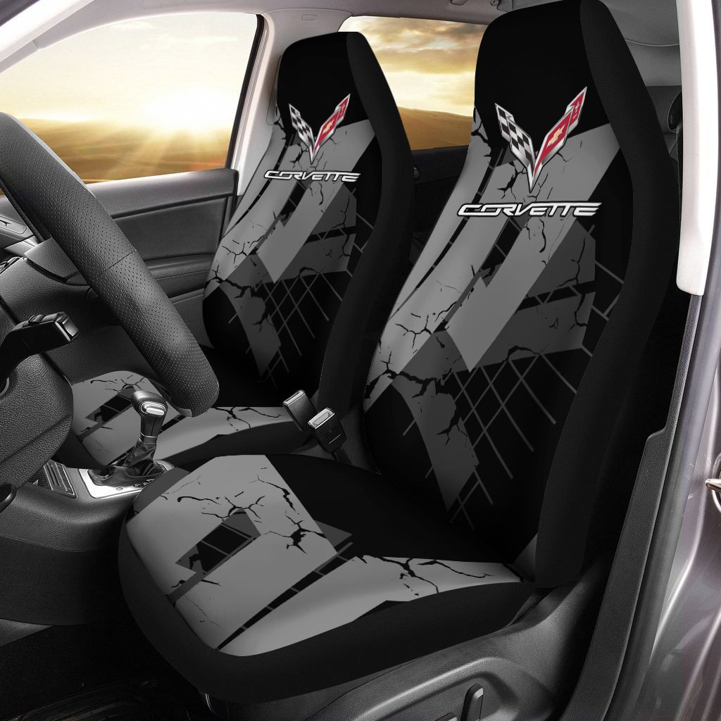 Chevrolet Corvette Car Seat Cover (Set Of 2) Ver 2 (Grey)