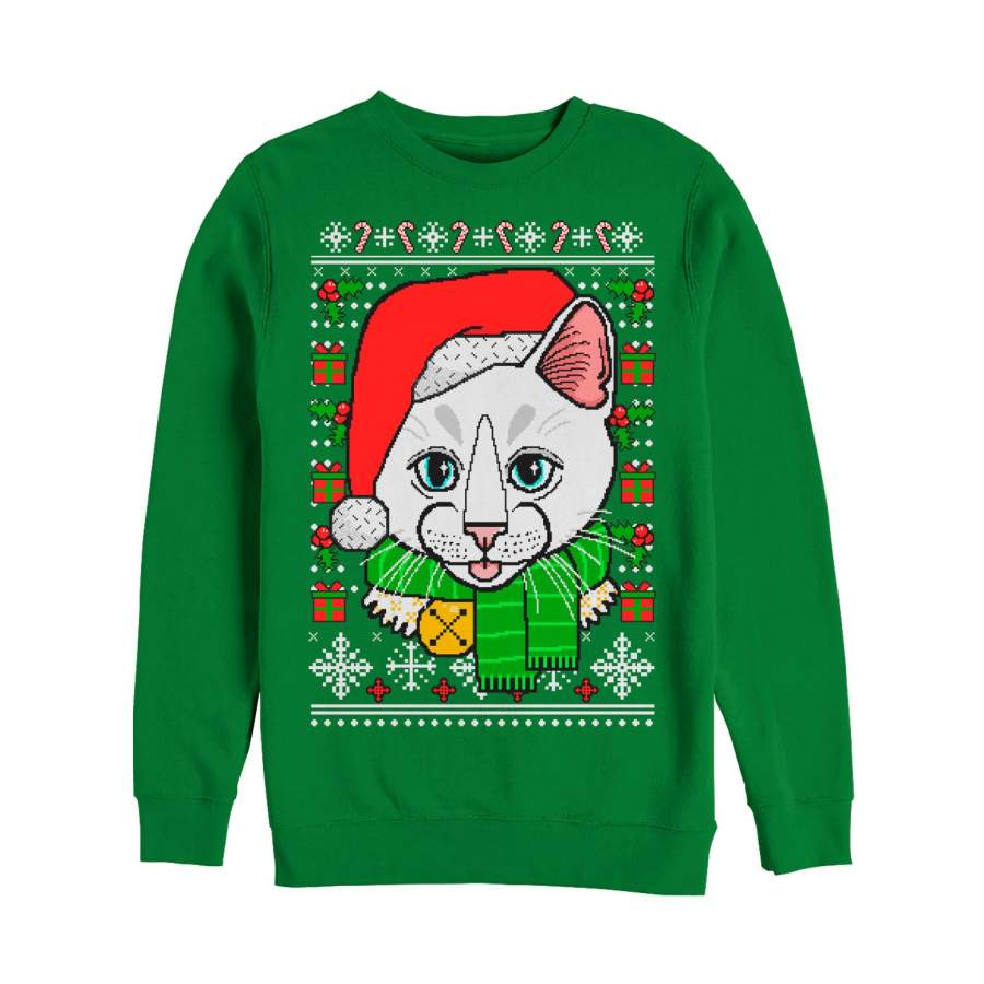 LOST GODS Women’s Ugly Christmas Crazy Cat Sweatshirt