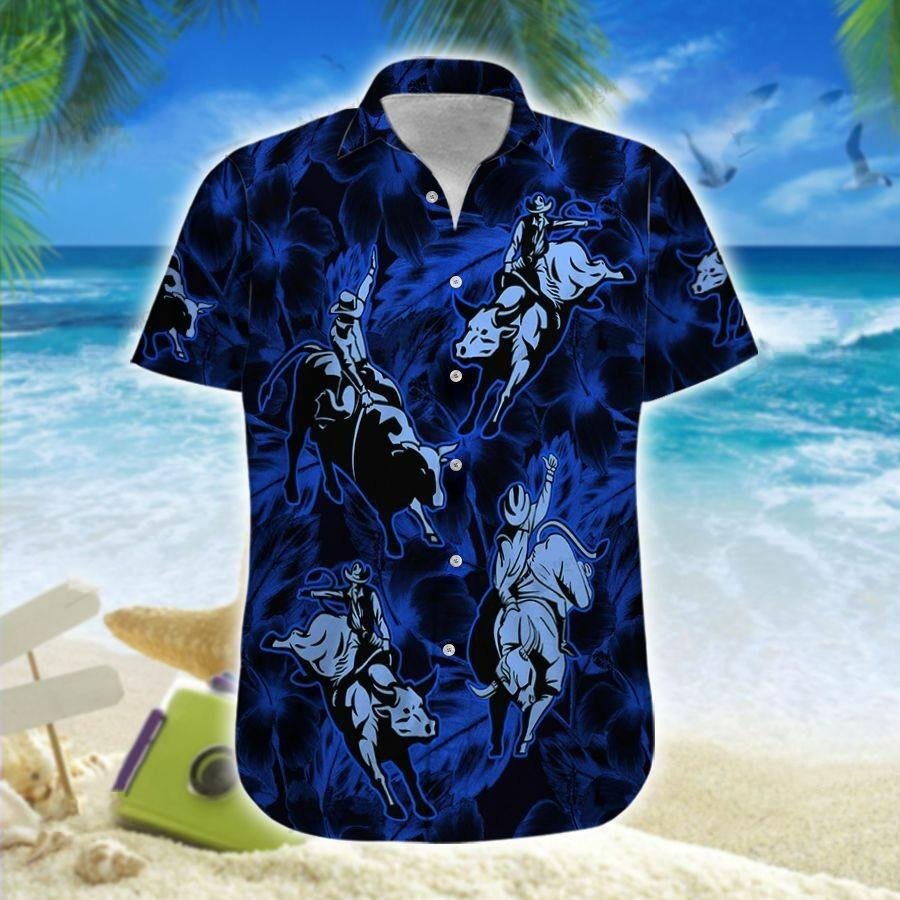 Hawaii Aloha Shirts Bull Riding Blue Hibiscus Ha31425