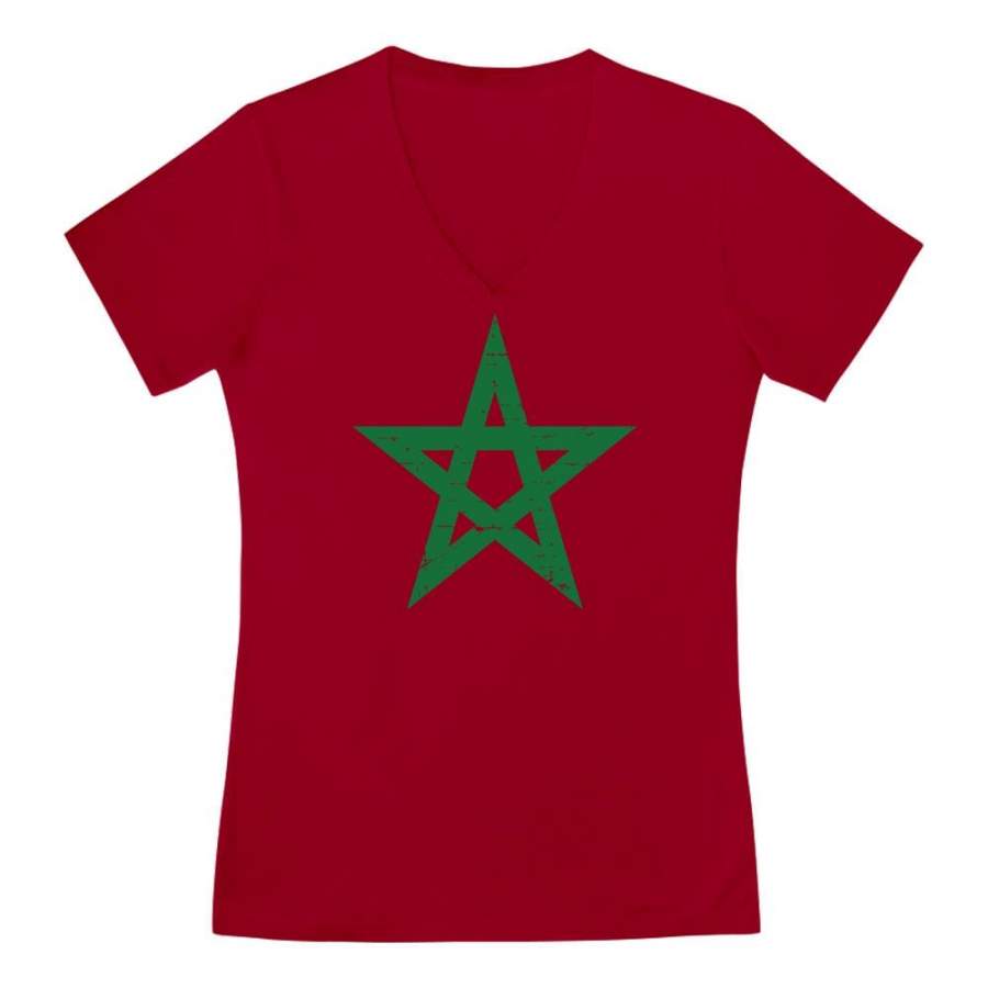 Vintage Morocco Flag V-Neck Fitted Women T-Shirt