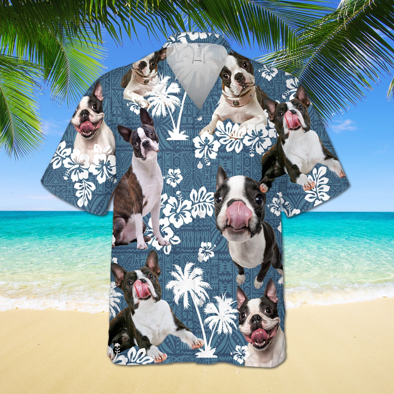 Boston Terrier Blue Tribal Hawaii Hawaii Aloha Shirt For Dog Lover Ha55337