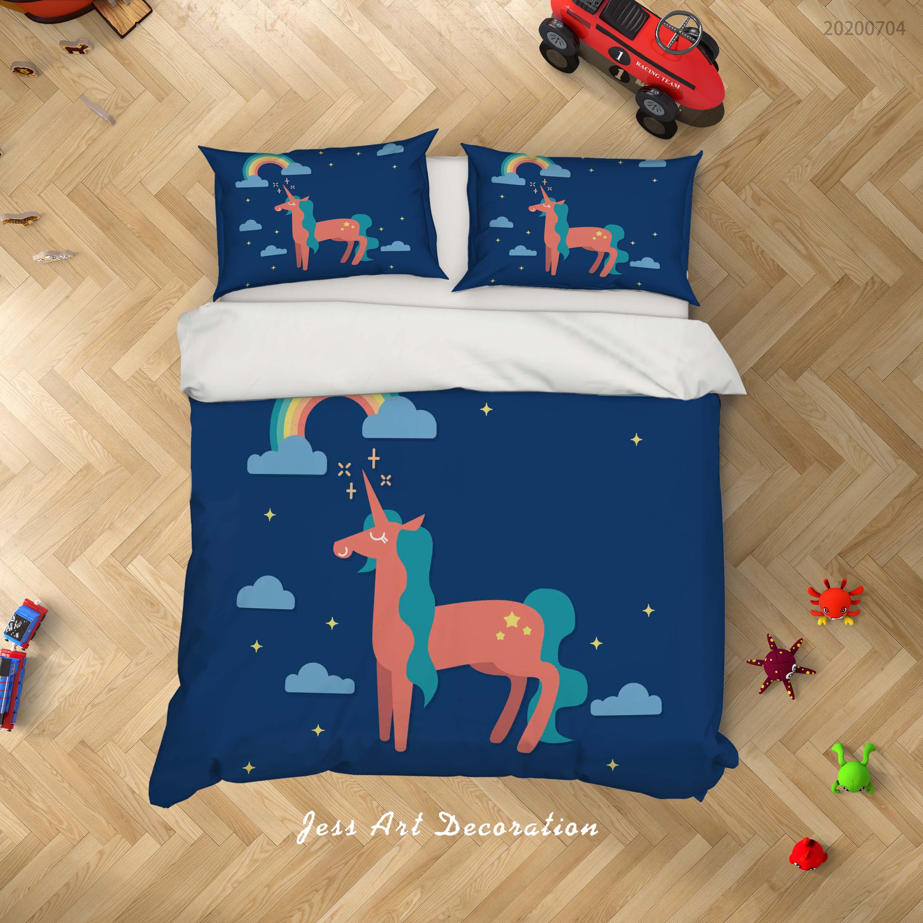 3D Blue Unicorn Rainbow Quilt Cover Set Bedding Set Duvet Cover Pillowcases Sf99