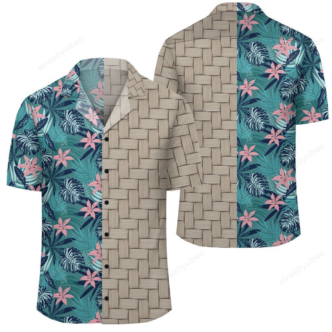 Hawaiian Tropical Monstera Leaf Blue Lauhala Moiety Shirt Ah Jr Ha83484