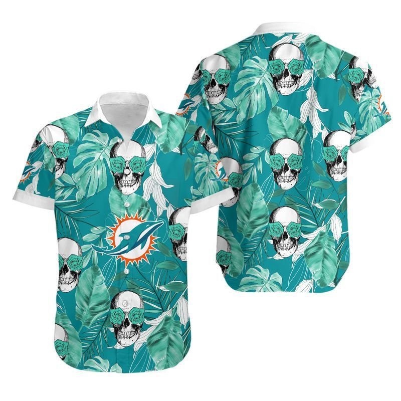 Miami Dolphins Coconut Leaves And Skulls Hawaii Shirt And Shorts Summer Collection H97