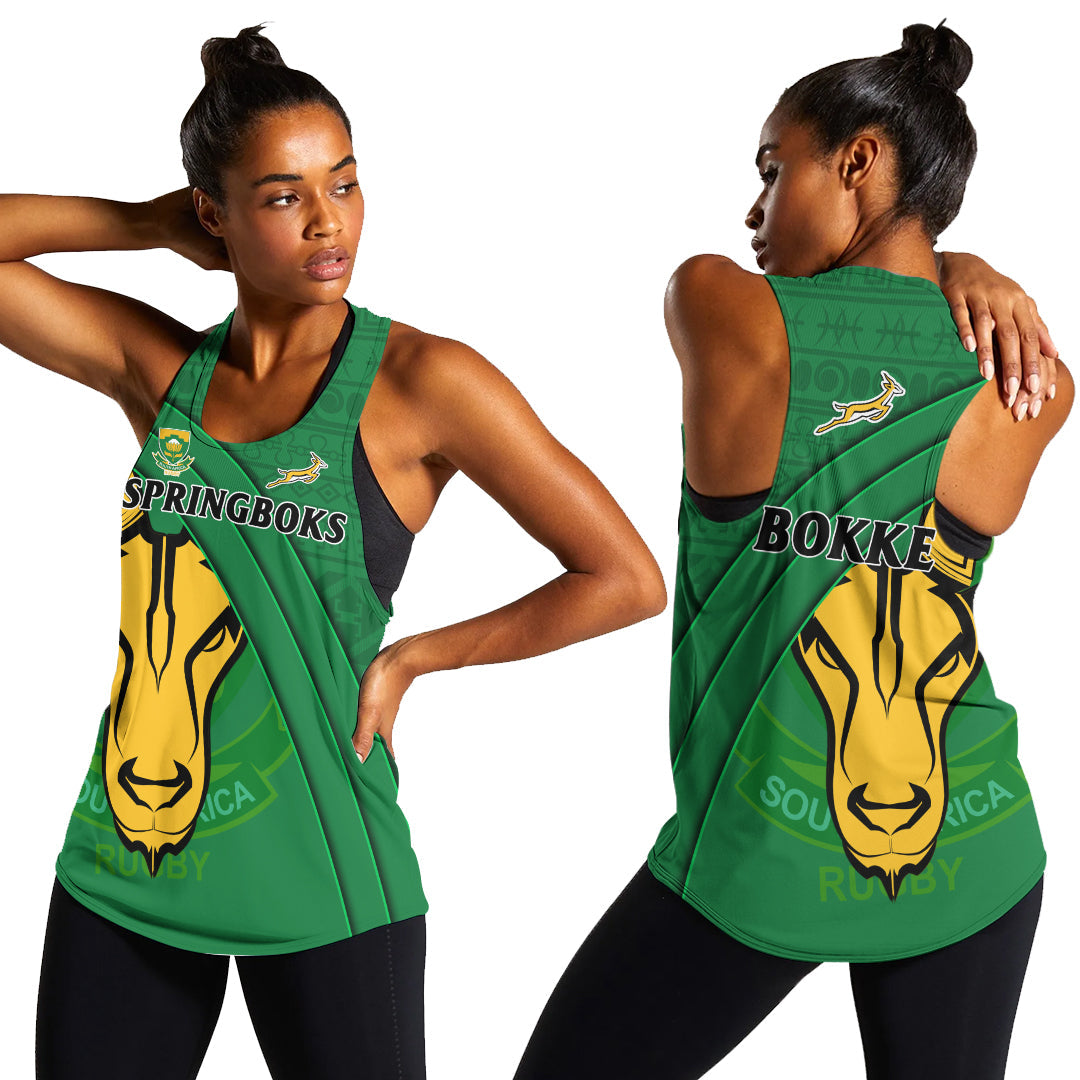 South Africa Rugby Women Racerback Tank Bokke Springbok With African Pattern Stronger Together Lt14