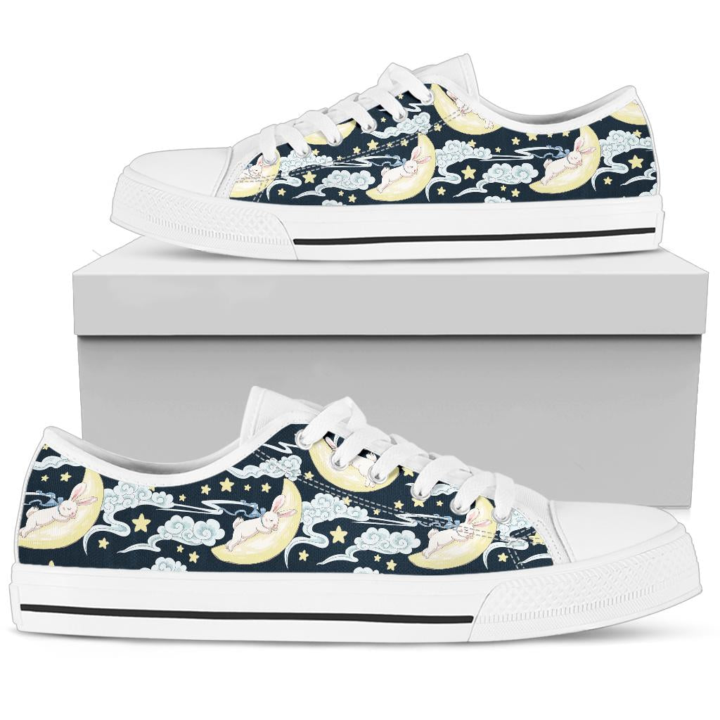 Rabbit Sleeping Pattern Print Design Rb08 White Bottom Low Top Shoes