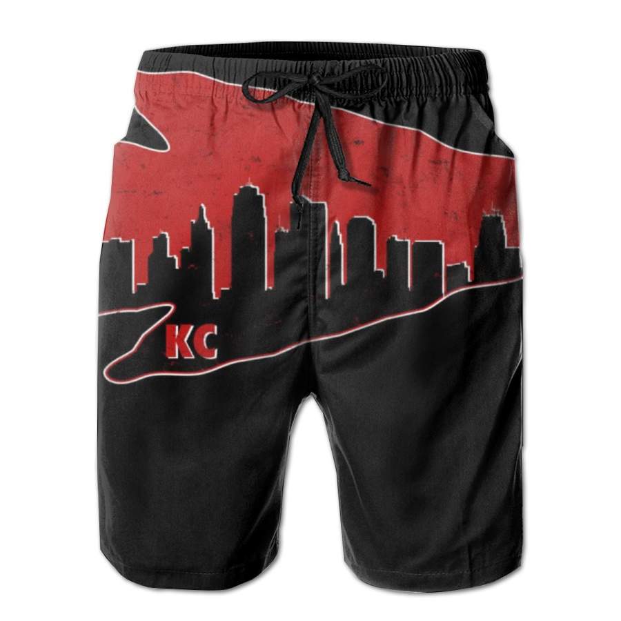 2 Pack Kansas City Arrow Head Skyline Horizontal Poster Men Swim Trunks Drawstring Elastic Waist Quick Dry Beach Shorts with Mesh Lining Swimwear Bathing Suits