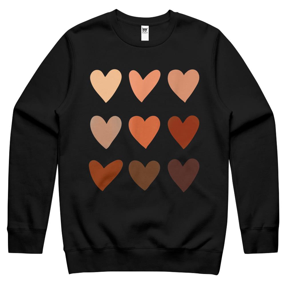 Melanin Skin Tone Hearts, Be Kind, Black History Month Crewneck Sweatshirt