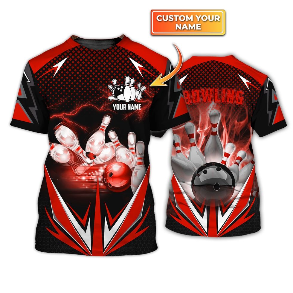 Custom Bowling Red Fire T Shirt For Bowling Players, Bowling National Day Gifts, Bowling Team Uniform Shirts