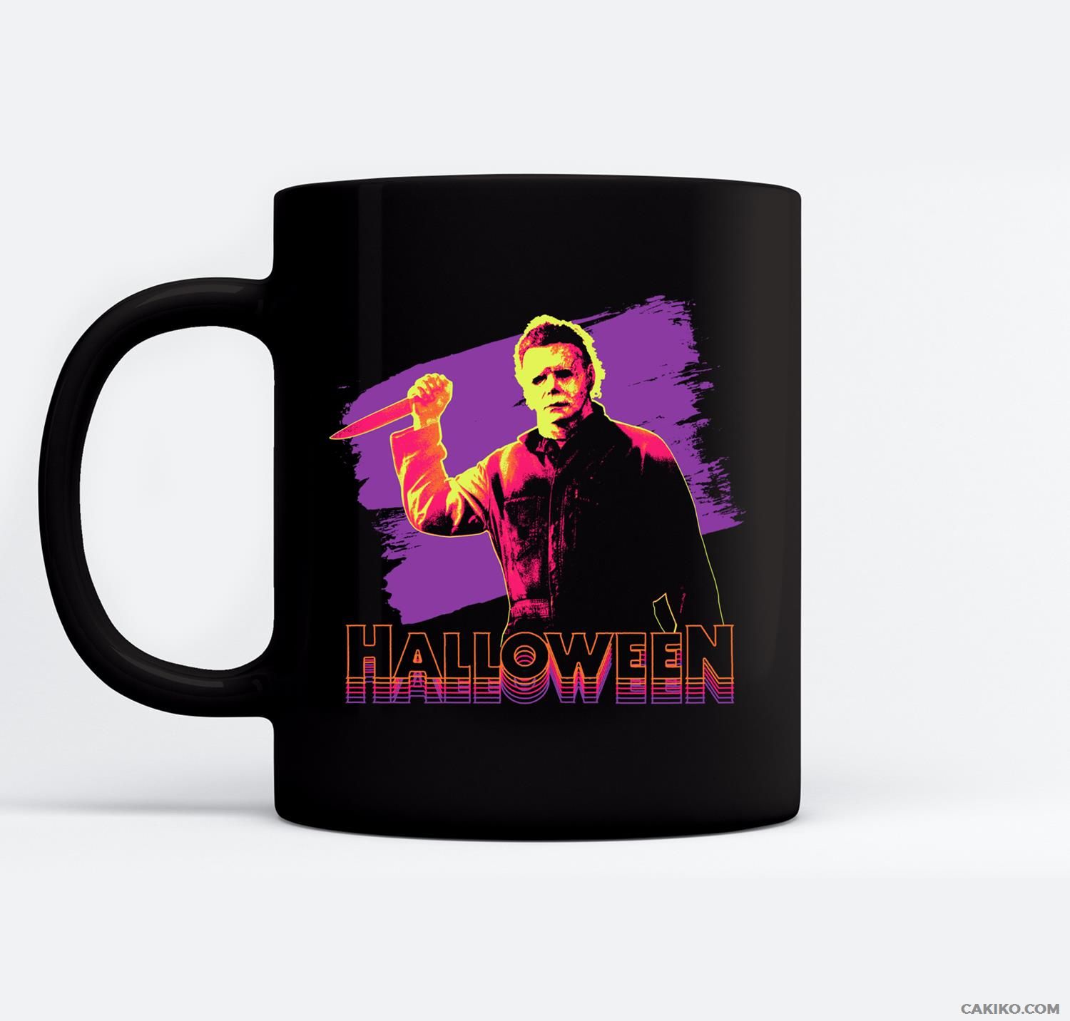 Halloween Michael Myers Neon Portrait Ceramic Coffee Black Mugs