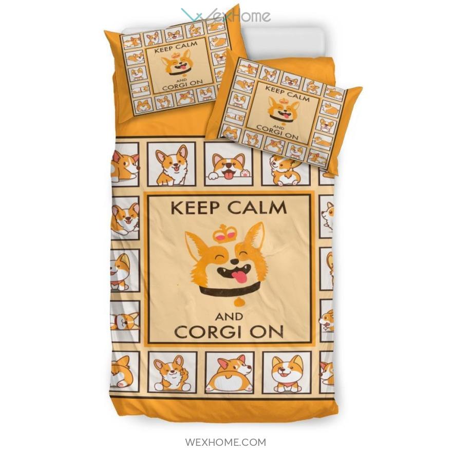 Keep Calm And Corgi On Bedding – Duvet Cover And Pillowcase Set – Unique Design Amazing Gift