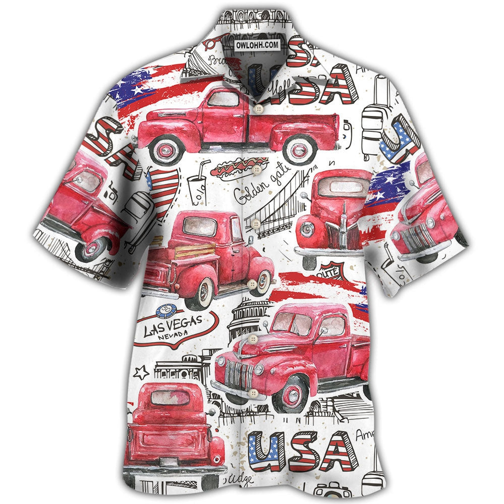 Truck Red Usa Flag Independence Day – Hawaiian Shirt – Owl Ohh