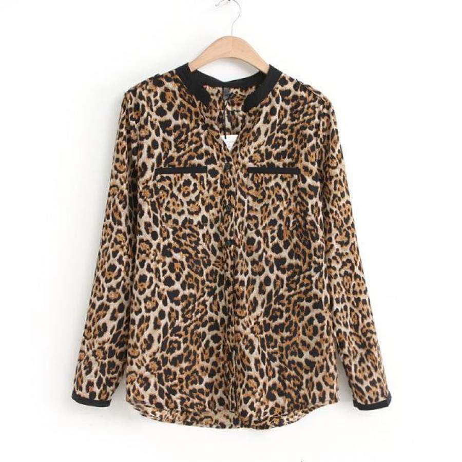 2018 Women Blouse Leopard Print Shirt Long sleeve V -Neck Top Loose Blouses Plus Size Chiffon Shirt Camisa Feminina Clothing