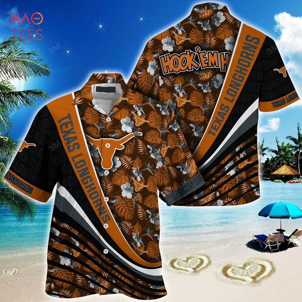 NCCA Texas Longhorns Orange Black Aloha Hawaiian Shirt