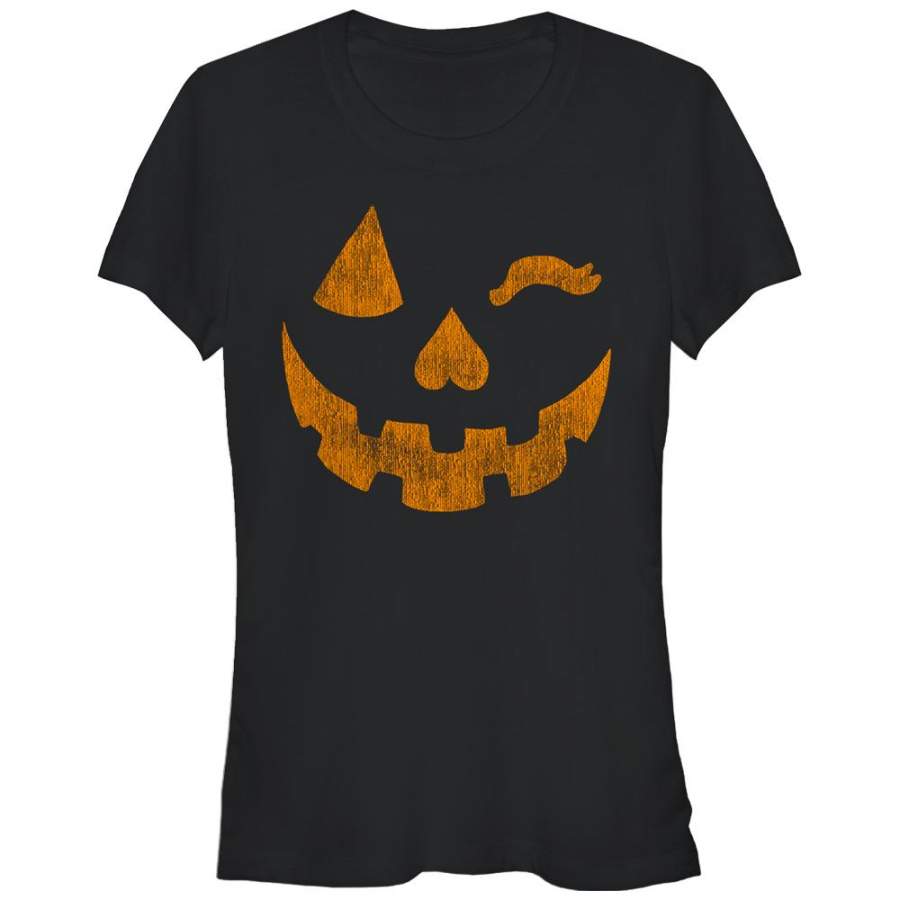 Lost Gods Junior’s Halloween Jack-o’-Lantern Wink  T Shirt Black