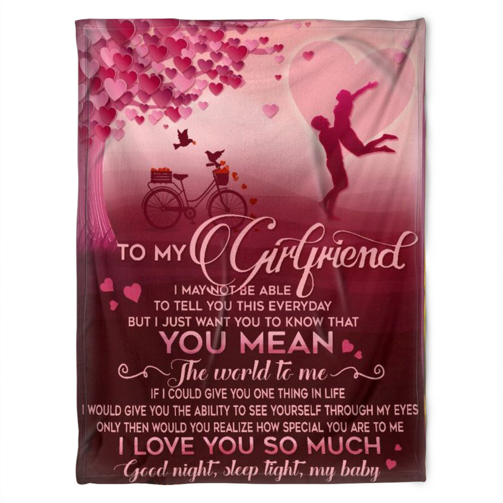 To My Girlfriend Blanket.Fleece Blanket, You Mean, The World To Me.Gift For Girlfriend Family Home Decor Bedding Couch Sofa Soft And Comfy Cozy