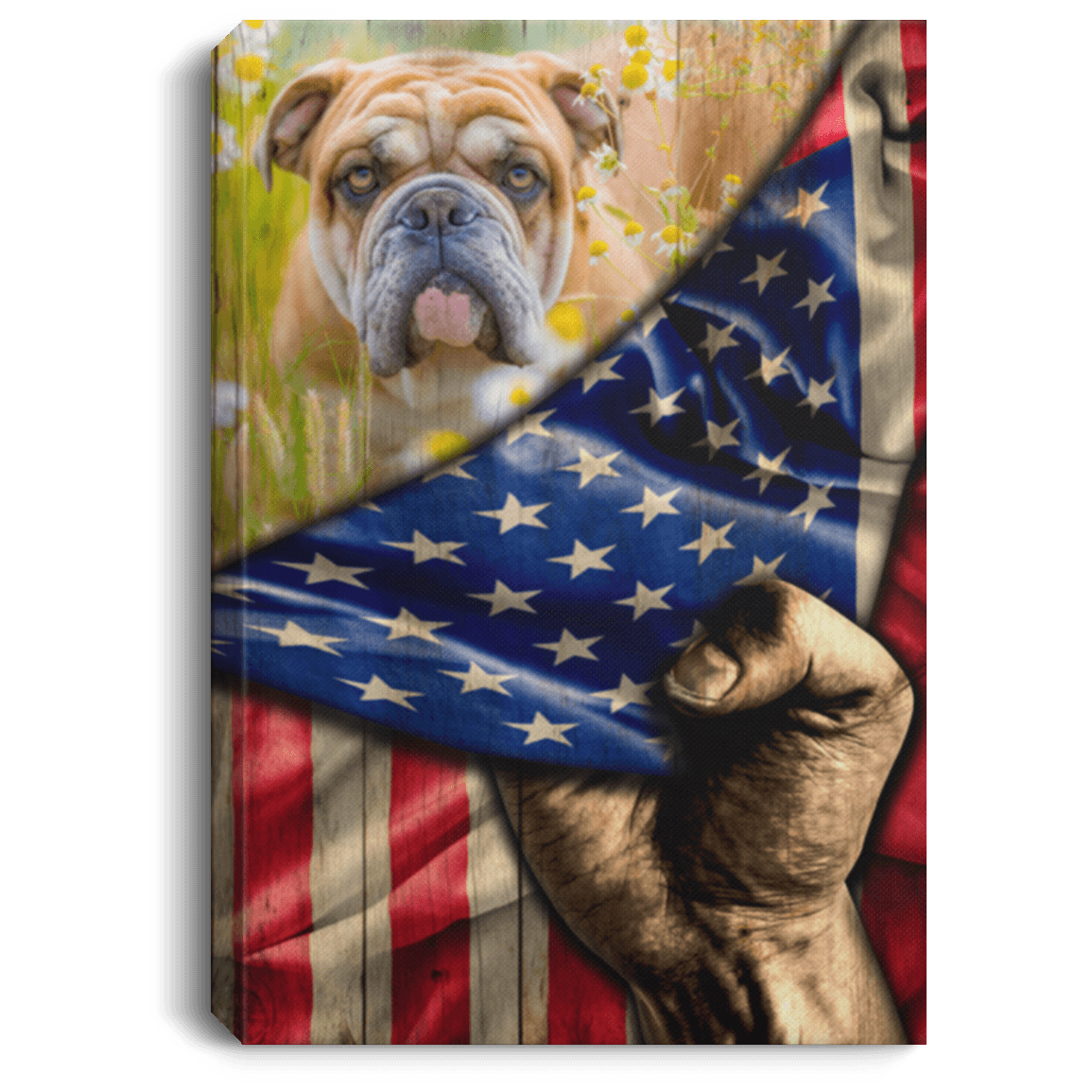 Bulldog Lover American Flag Gallery Wrapped Framed Canvas