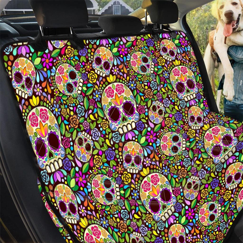 Sugar Skull Mexican Floral Pet Car Seat Cover