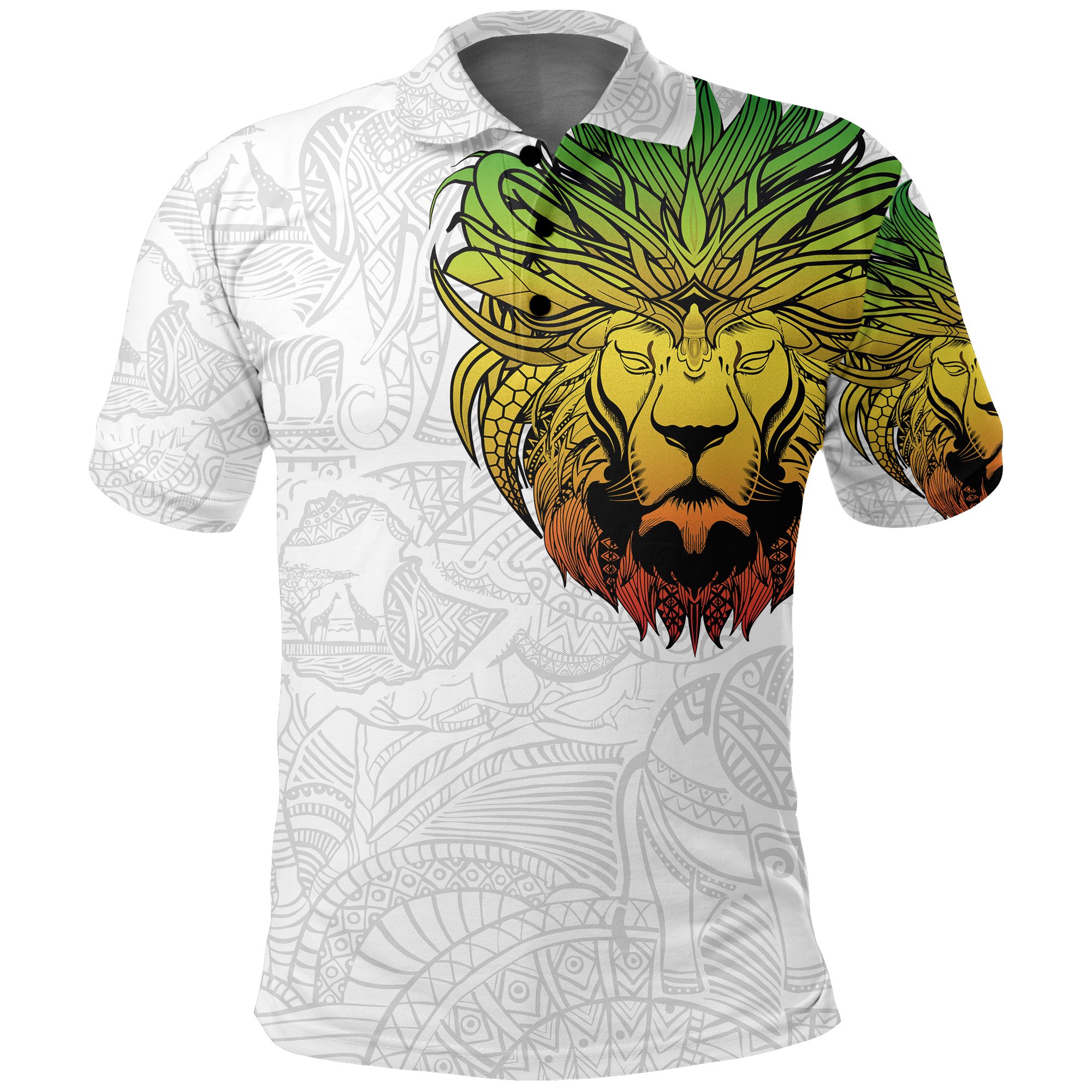 1stTheWorld Ethiopia Polo Shirt, Ethiopia Lion Pattern Africa White A10