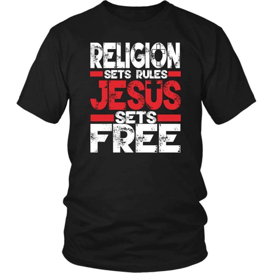 Religion sets rules Jesus sets free christian t-shirt | Jesus shirts