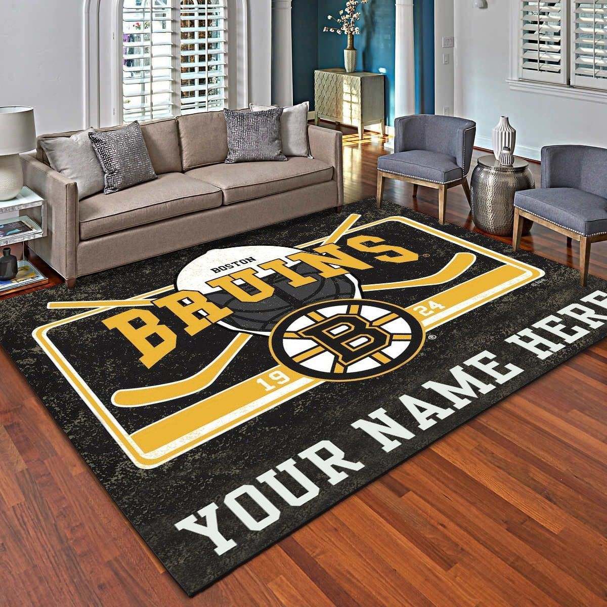 Boston Bruins Personalized Rugs, Living Room Bedroom Carpet – Customized Man Cave Floor Mat