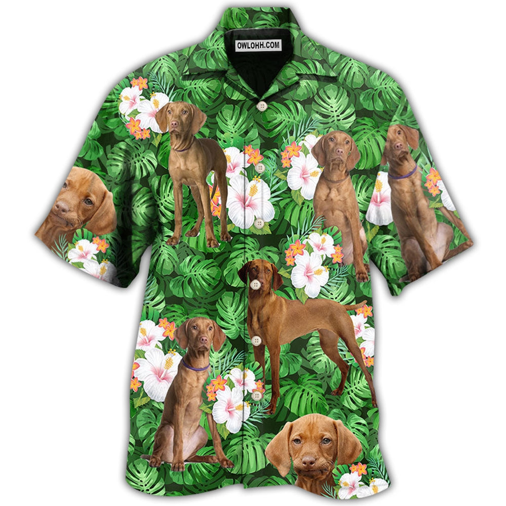 Vizsla Best Dog Dad Green Tropical Leaf – Hawaiian Shirt  – Owl Ohh