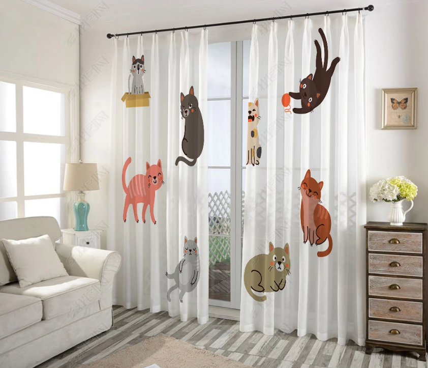 3D Cartoon Animal Cat Curtains And Drapes Lqh 266