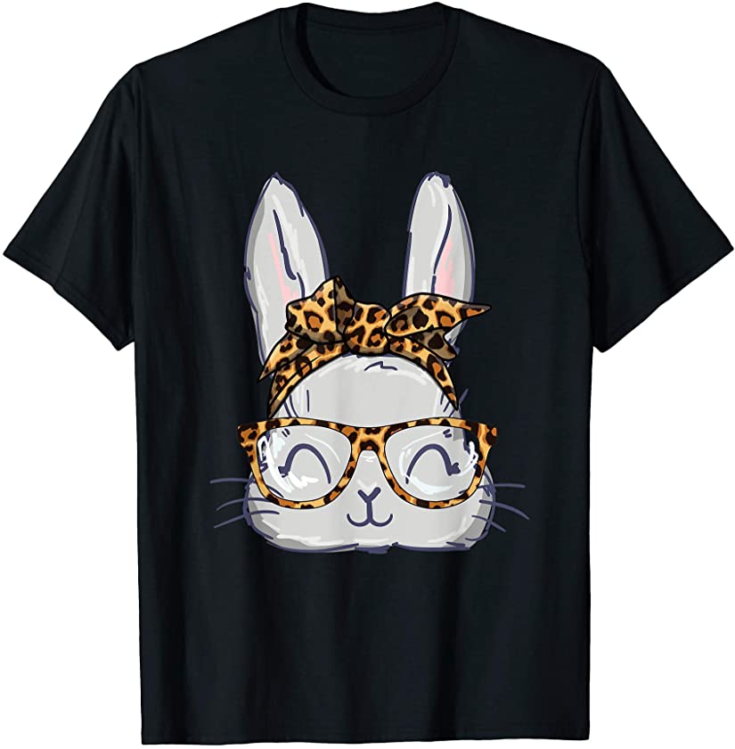 Bunny Glasses Leopard Print Bandana Funny Hipster Easter T-Shirt